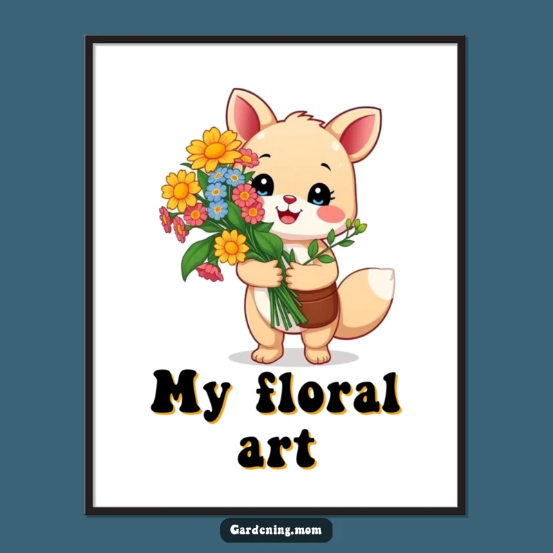 Funny Gardening Animal Poster: Happy Critter Holds Flowers With Pride, Decorative Funny Gift