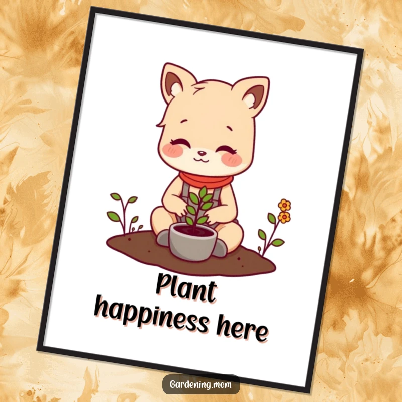 Funny poster showcasing a cheerful gardening mom animal planting a new seedling, adding a touch of humor and nature to home decor.