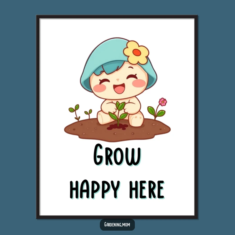 Funny Kawaii Gardener Poster: Planting Seed Character Wall Art Gift