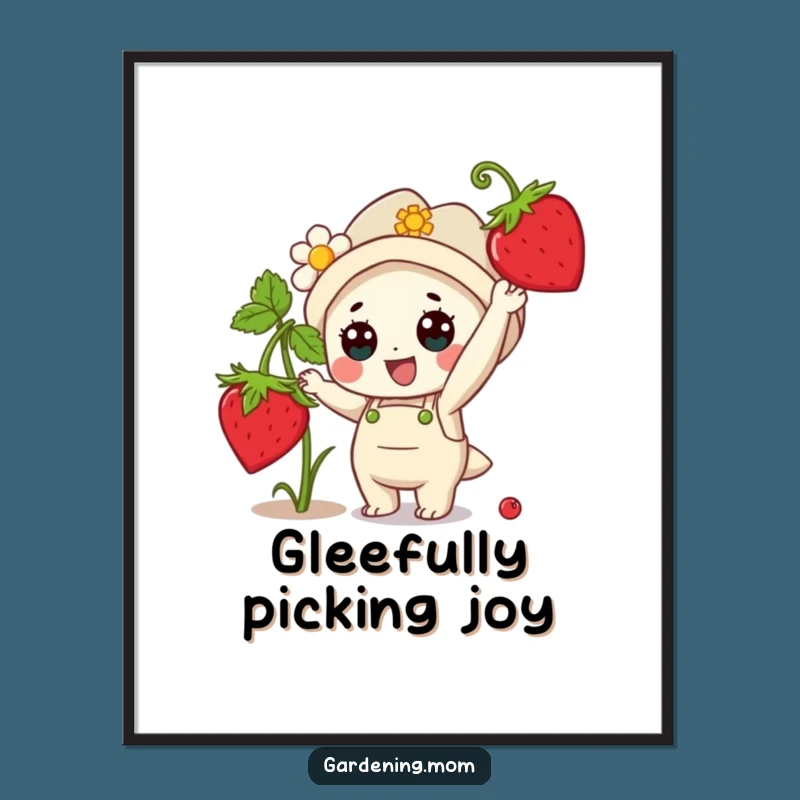 Funny Kawaii Gardener Poster: Strawberry Character Wall Art Gift