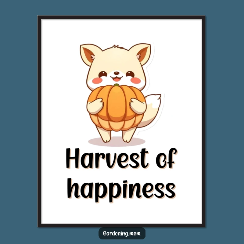 Funny Autumn Poster: Delighted Animal with Giant Pumpkin Art, Fall Decor Gift