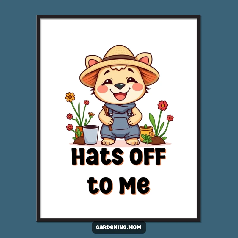 Funny Gardening Mom Animal Poster Straw Hat Smile - Cheerful Wall Art for Happy Homes