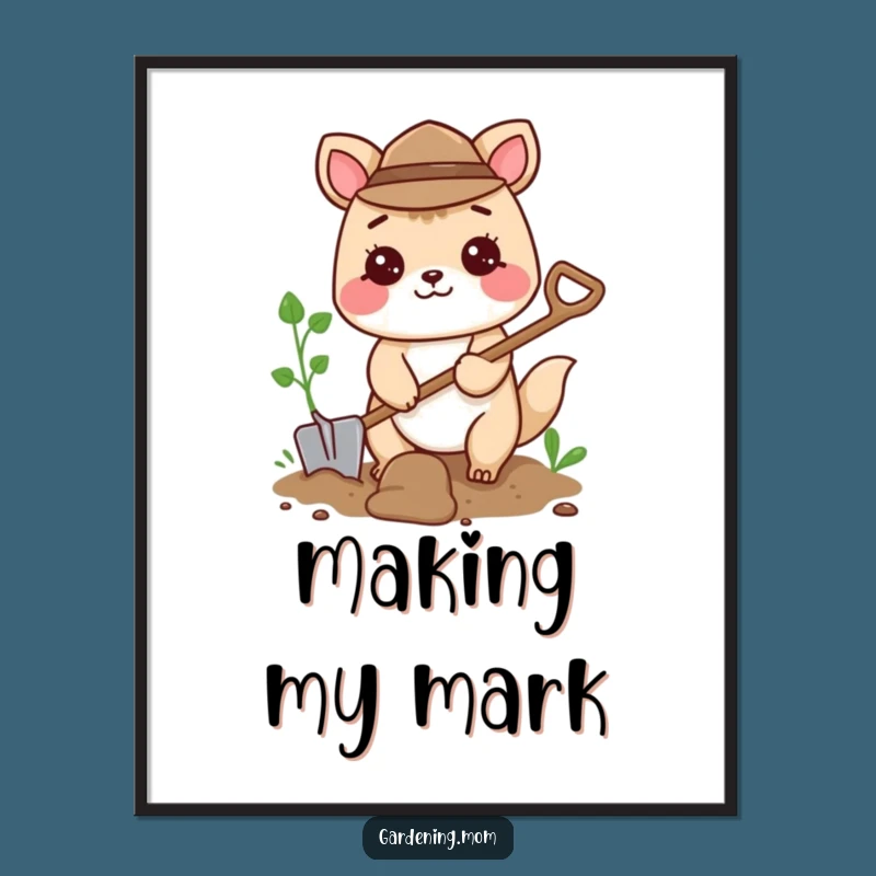 Funny Digging Animal Poster: Shovel Action Art, Cheerful Wall Decor Gift