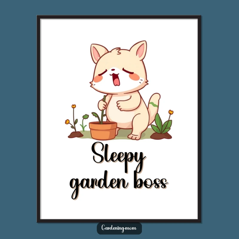 Funny Yawning Gardener Poster: Art That Captures the Weeding Struggle!