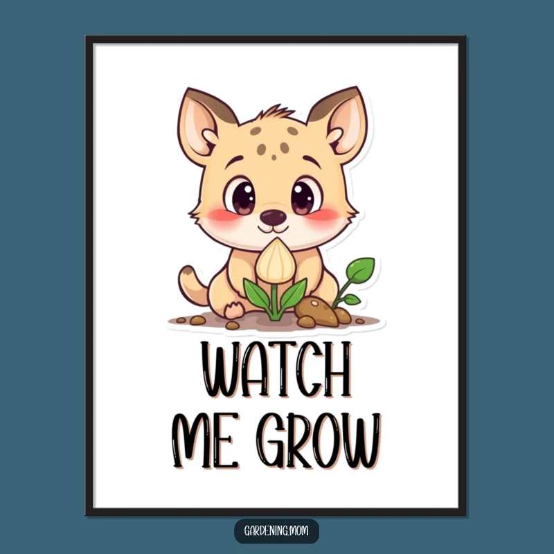 Funny Curious Animal Sprouting Seed Poster: Wide-Eyed Wonder Wall Art