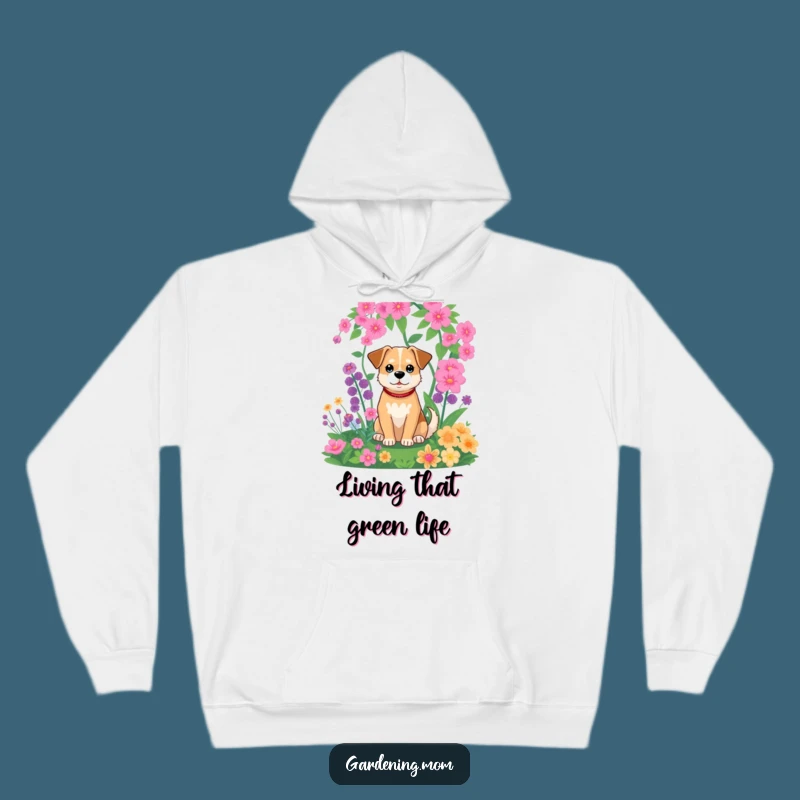 Funny Dog Garden Scene Hoodie: Cozy Pet's Hilarious Greenery Comfort Gift