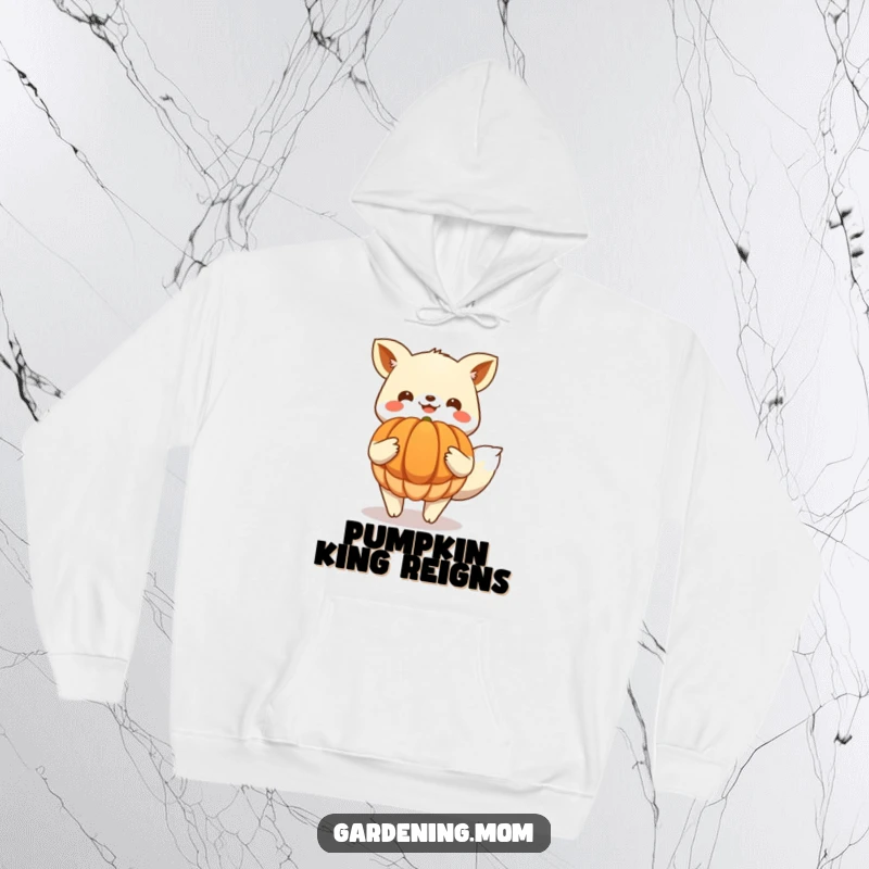 Funny Hoodie: Happy animal character exuding delight while showcasing an impressively large harvested pumpkin, perfect for autumn comfort.