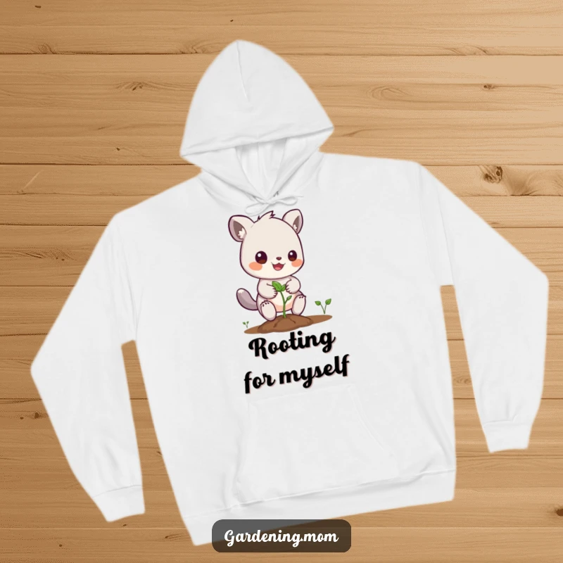 Funny hoodie featuring a happy gardening animal character planting a seed, perfect for cozy dreamers.