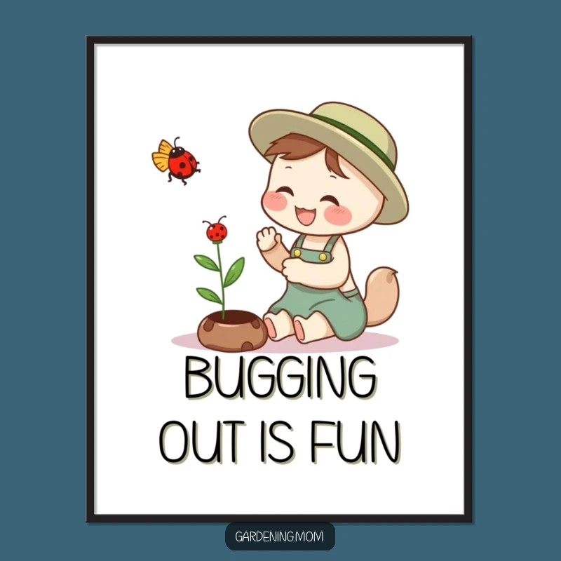 Funny Free Printable Wall Art: Giggling Gardening Mom Animal & Ladybug, Whimsical Downloadable Decor