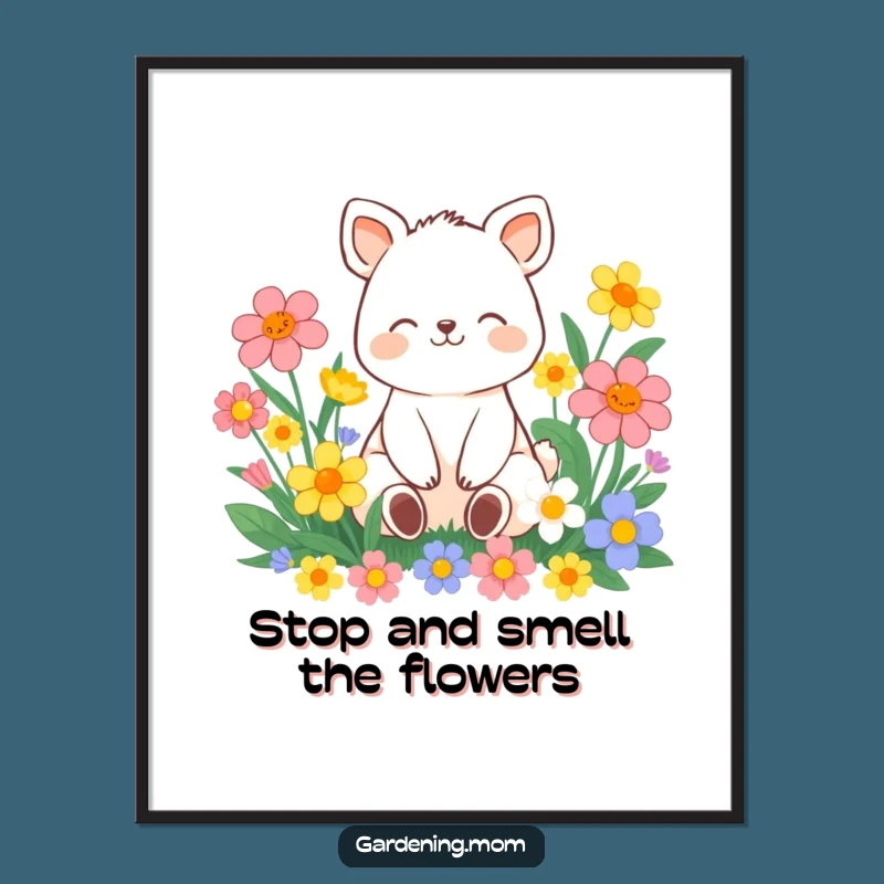 Free Printable Wall Art: Contented Flower Dweller Animal, Peaceful Vibes Funny Downloadable Art