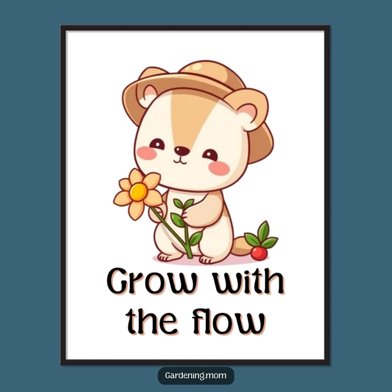 Free Printable Wall Art: Cute Gardener Animal, Blooming Flower Funny Downloadable Art