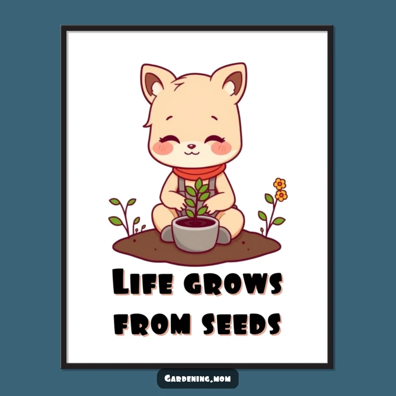 Funny Free Printable Gardener Mom Wall Art: Adorable Animal Planting Joyful Scene