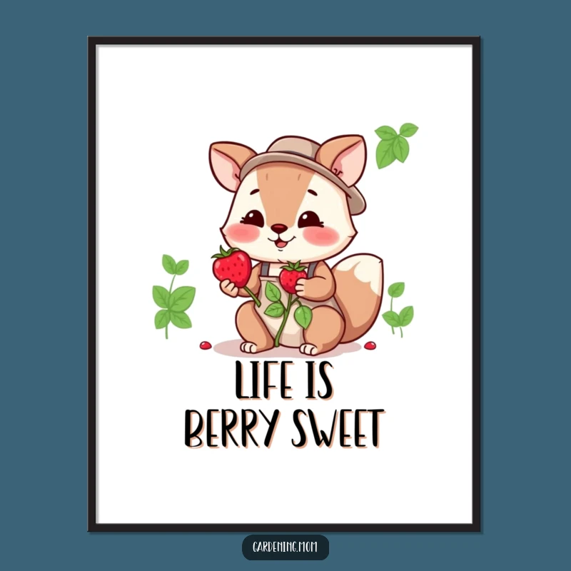 Funny Free Printable Wall Art: Berry-Offering Gardening Mom Animal, Charming Downloadable Decor