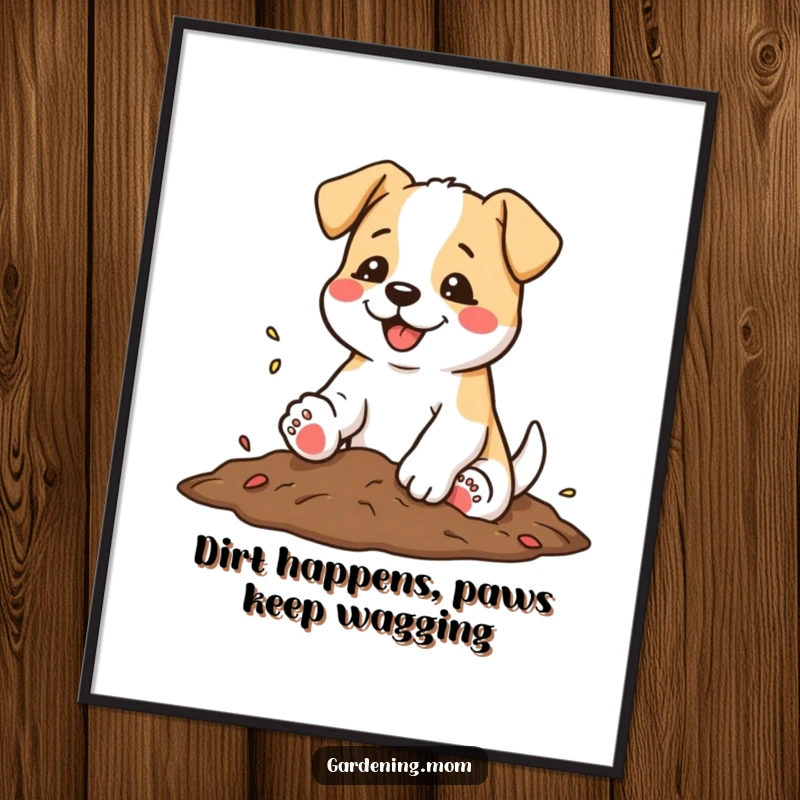 Funny Free Printable Wall Art: A happy dog shakes loose soil from its paws with a satisfied wag.