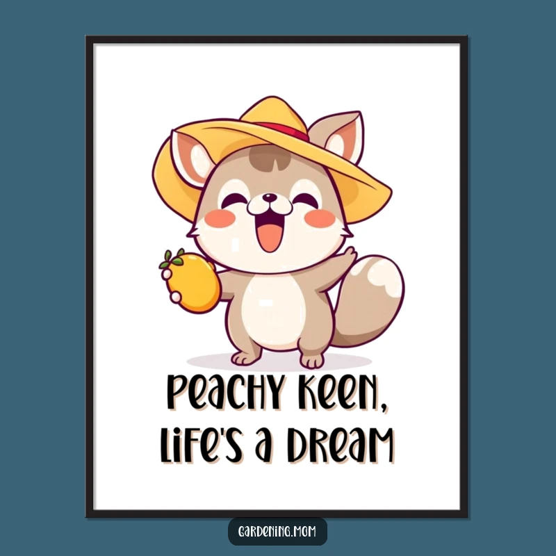 Funny Free Printable Wall Art: Sun Hat Animal Reaching for Fruit - Humorous Decor