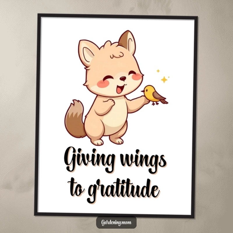 Funny Free Printable Wall Art: Whimsical animal character tenderly feeding a small bird, depicted with comical charm.
