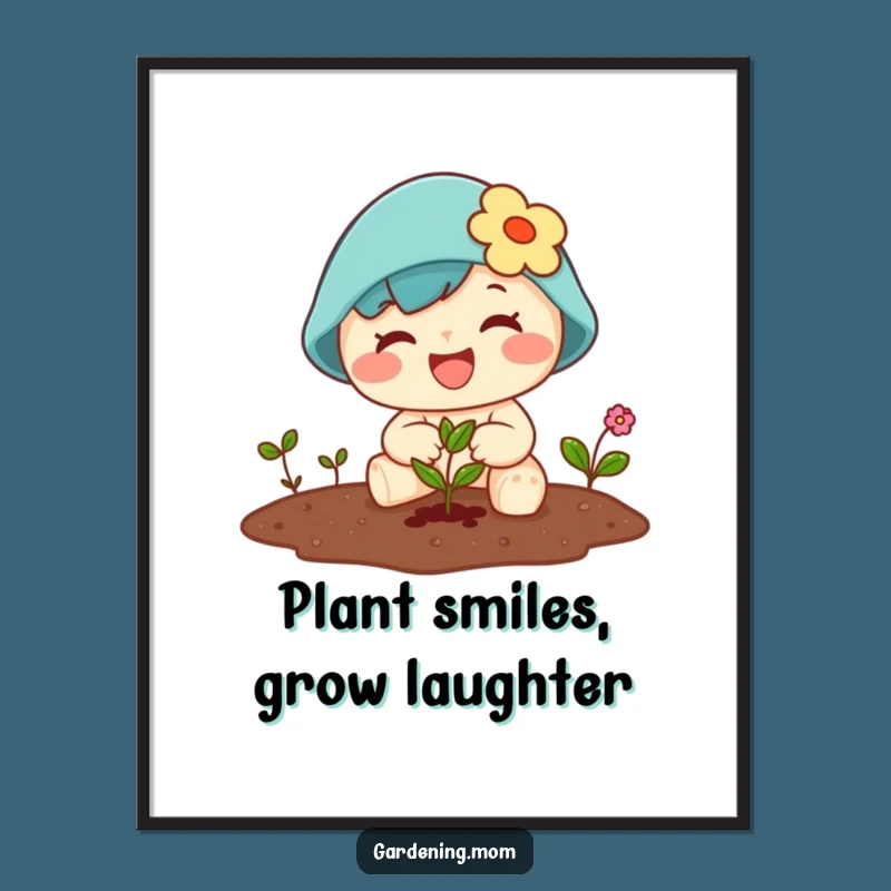 Funny Free Printable Wall Art: Kawaii Gardener Planting, Joyful Growth Decor, Downloadable Art Gift