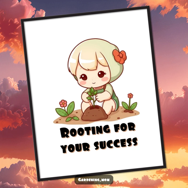 Funny Free Printable Wall Art: A cute gardener tenderly plants a tiny seed, inspiring growth and gentle care.