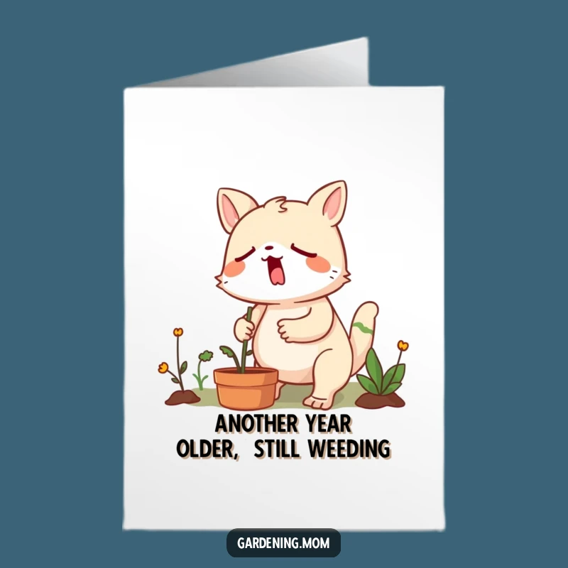 Free Printable Birthday Card: Funny Yawning Gardener Animal, Relatable Downloadable Gift