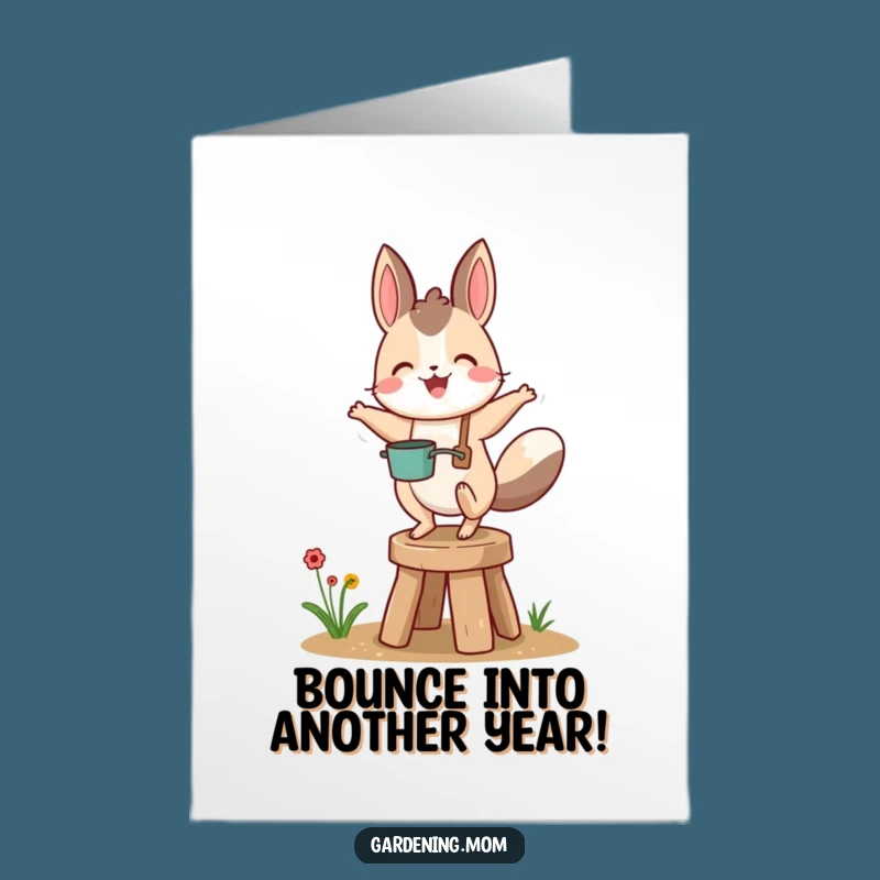 Free Printable Birthday Card: Funny Animal Gardener Bouncing, Joyful Downloadable Gift