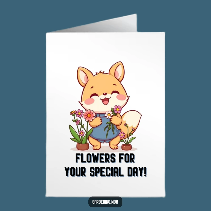 Funny Free Printable Birthday Card: Adorable Animal with Flowers, Perfect Downloadable Gift