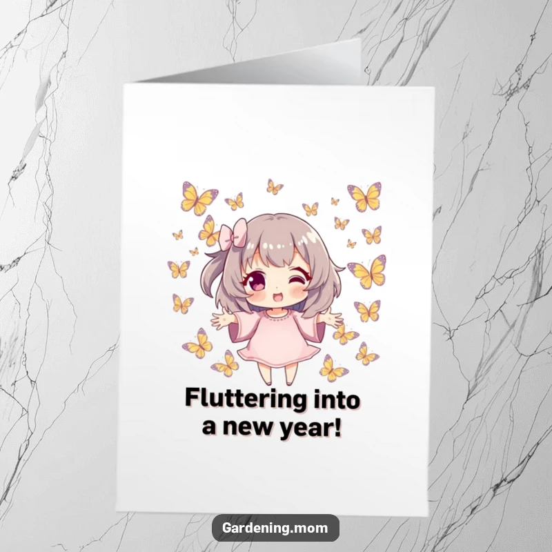 Funny Free Printable Birthday Card: Character with outstretched hands, surrounded by fluttering butterflies, a delightful birthday wish, a downloadable gift.