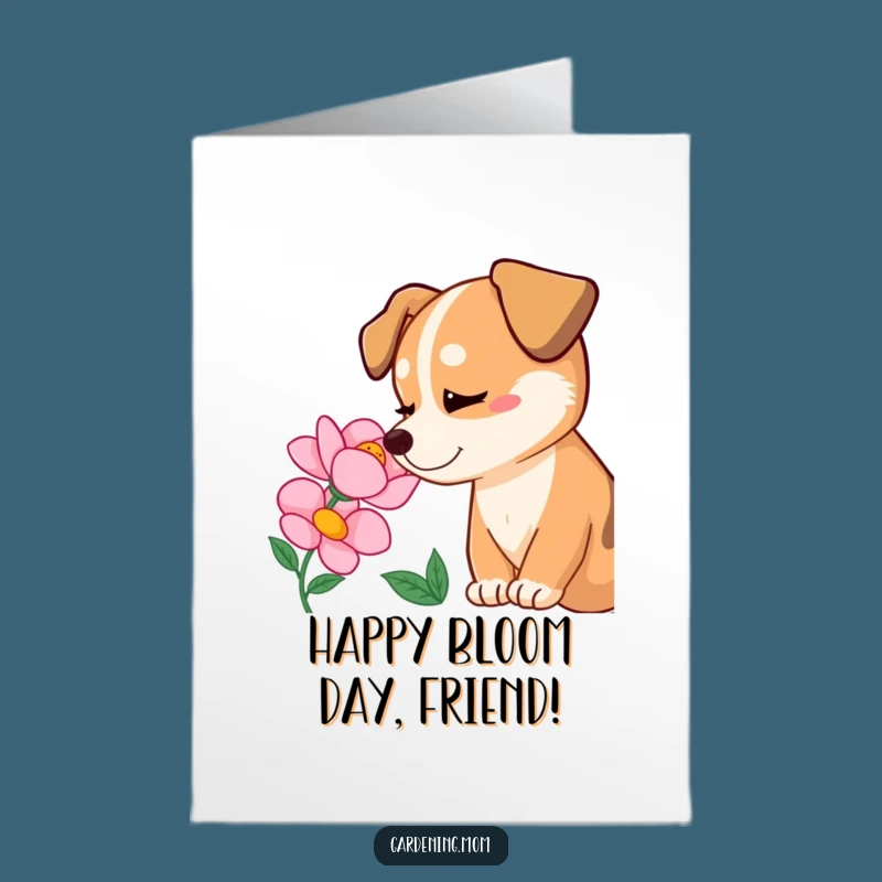 Free Printable Birthday Card: Delighted Dog & Flower, Funny Downloadable Gift