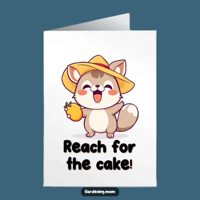 Free Printable Birthday Card: Excited Animal Reaching for Fruit - Funny Downloadable Gift
