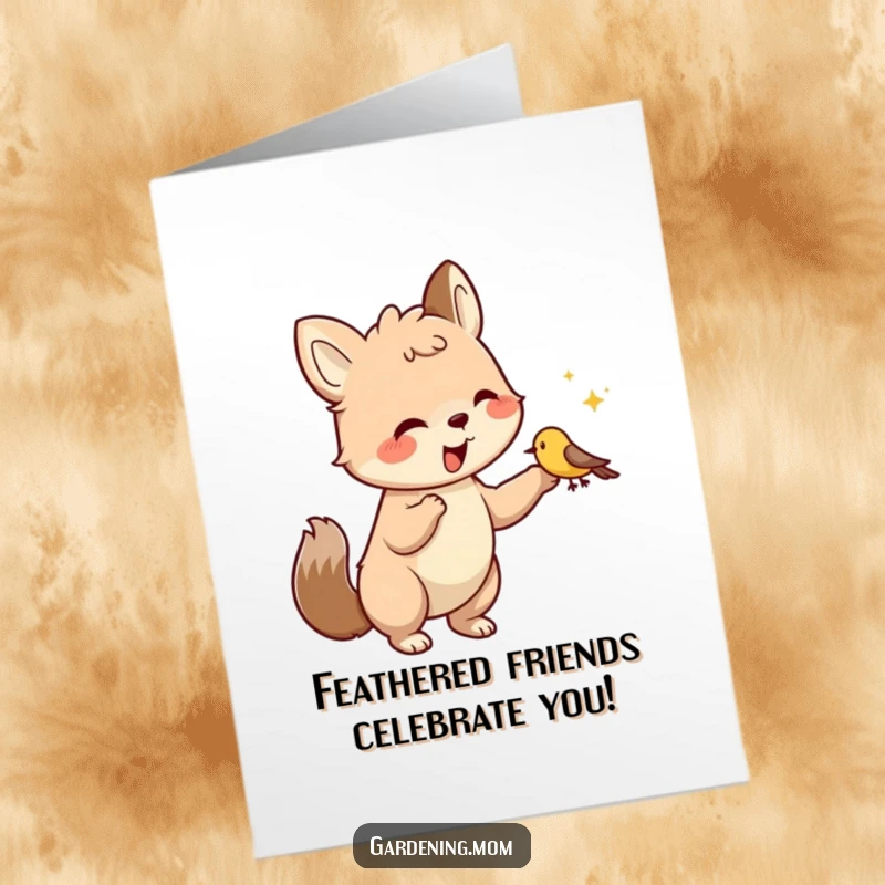Funny Free Printable Birthday Card: Cute animal gently feeding a tiny bird, spreading kindness and cheer.