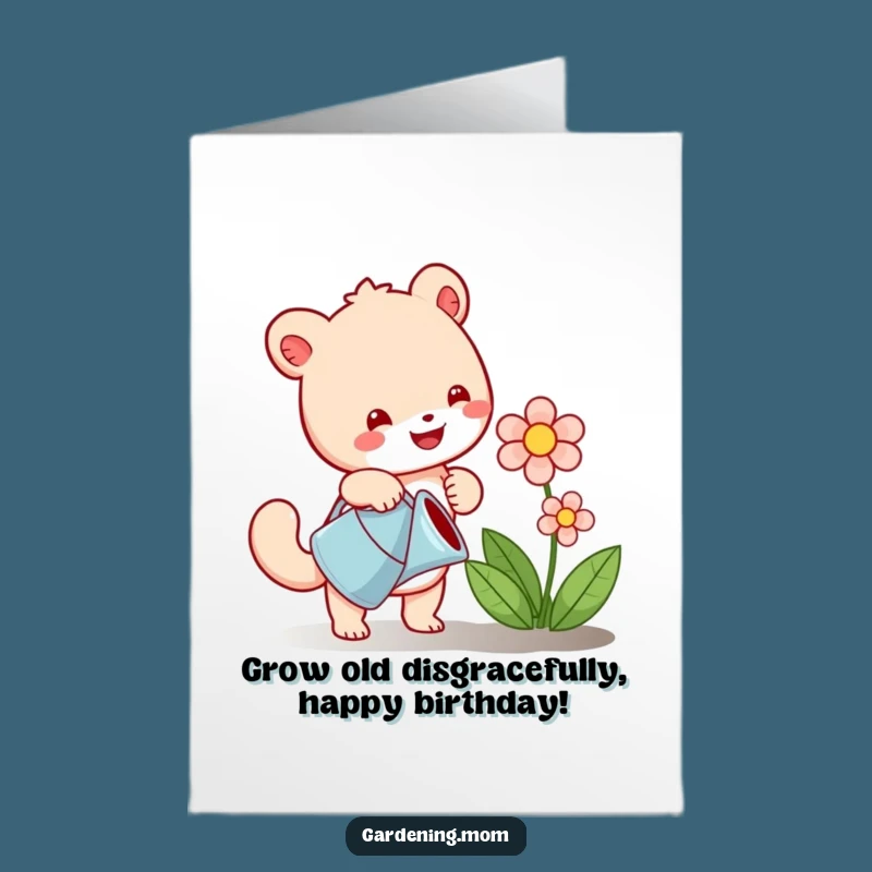 Free Printable Birthday Card: Happy Animal Watering Flowers - Funny Downloadable Gift
