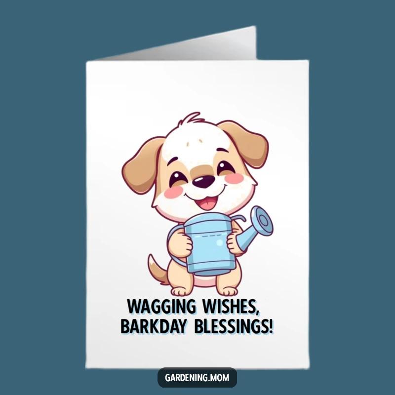 Free Printable Birthday Card: Smiling Mama Dog Watering Fun, Perfect Funny Downloadable Gift