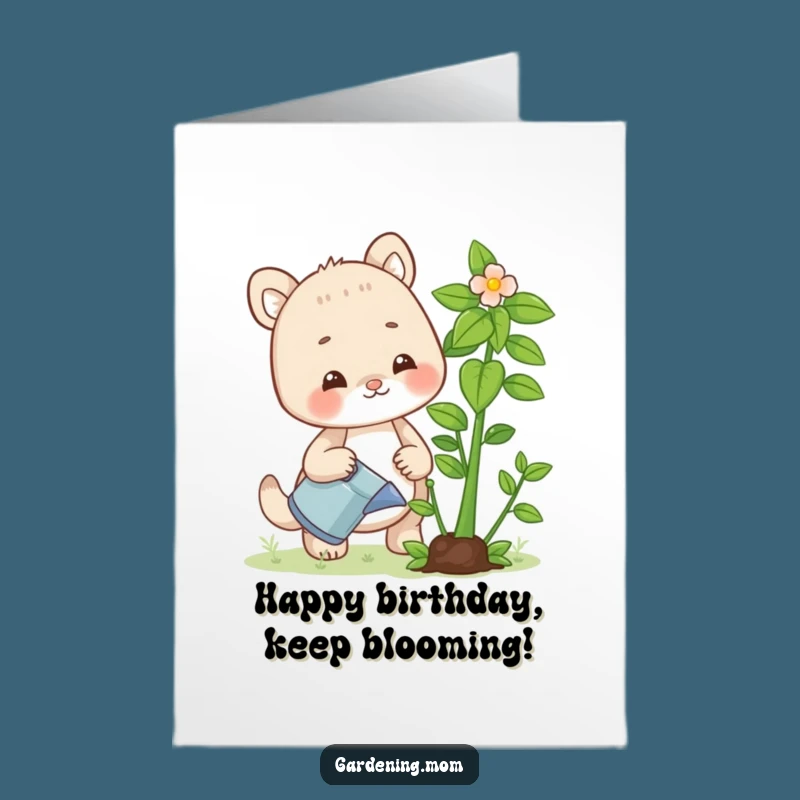 Free Printable Funny Gardener Mom Card: Animal Watering Birthday Blooms