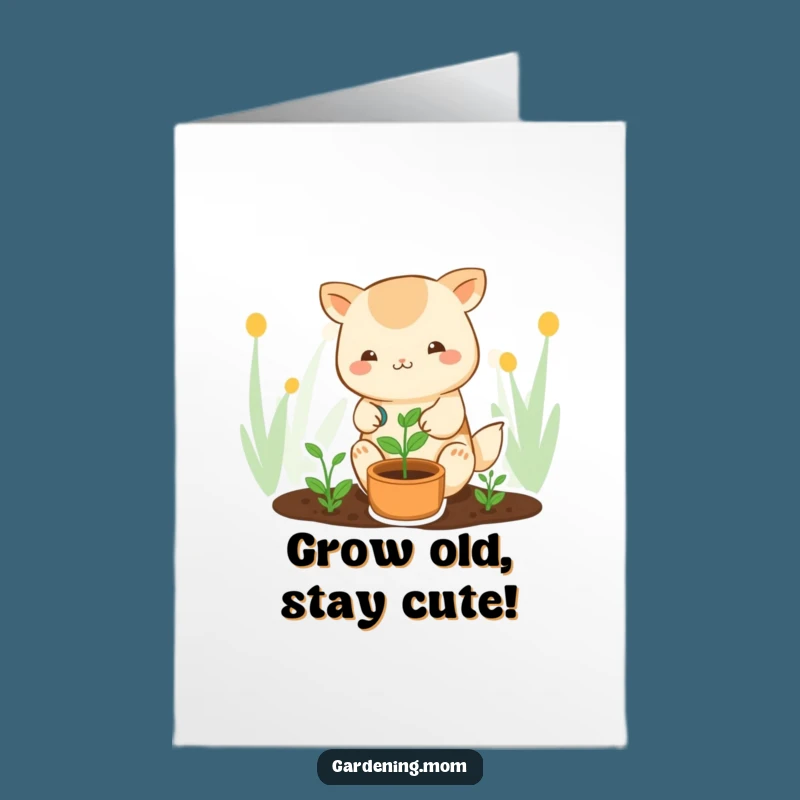 Free Printable Kawaii Gardener Birthday Card: Cute Sprout Growth Downloadable Gift