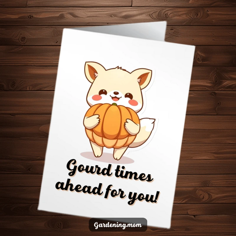 Funny Free Printable Birthday Card: Joyful animal proudly displaying a giant pumpkin, celebrating the harvest season.