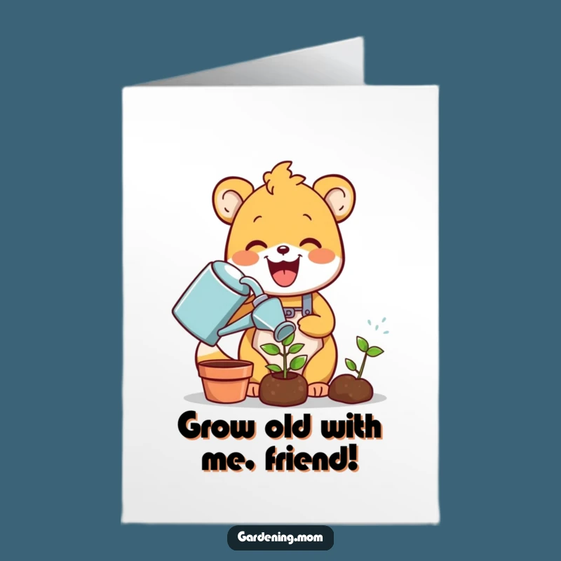Funny Free Printable Birthday Card: Delighted Gardener Animal Watering Sprout - Downloadable Gift