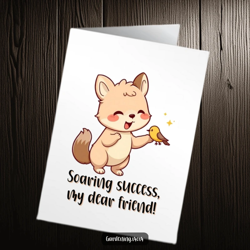 Funny Free Printable Congrats Card: Adorable animal sharing food with a small bird, symbolizing nurturing success.