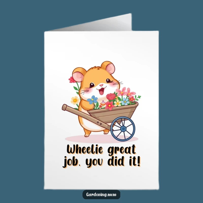 Free Printable Congrats Card: Cheerful Hamster Flower Delivery - Downloadable Gift