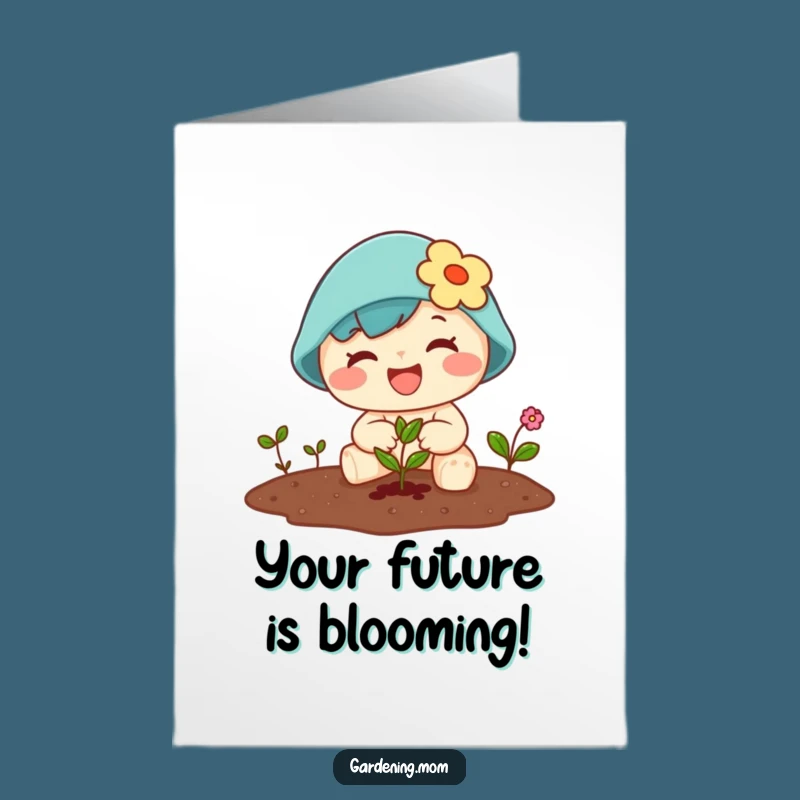 Free Printable Congrats Card: Kawaii Gardener's Success, Planting Joy, Humorous Downloadable Gift