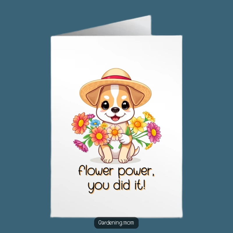 Free Printable Congrats Card: Sunny Dog with Flowers, Funny Downloadable Gift