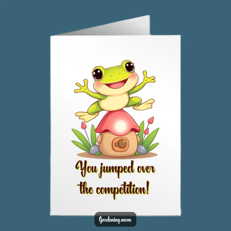 Free Printable Frog Congratulations Card: Gnome-Surfing Leap Downloadable for Big Wins