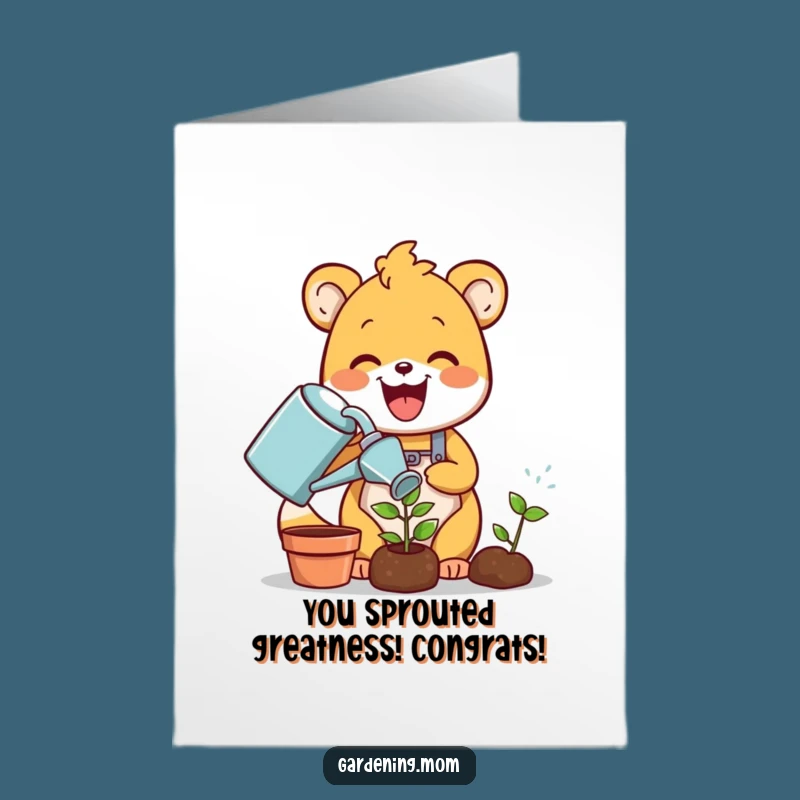 Free Printable Congrats Card: Gardener Animal Watering Sprout - Humorous Downloadable Gift