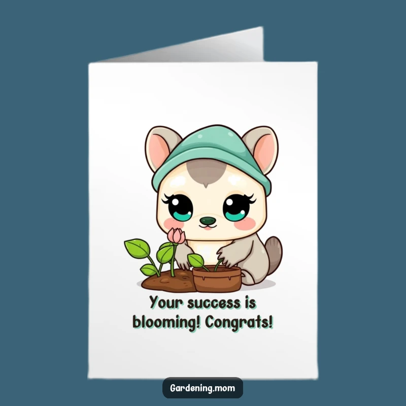Free Printable Congrats Card: Kawaii Gardener Sprouts Success, Celebrate Joyfully!