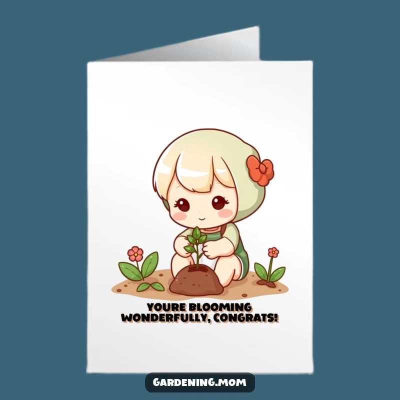 Free Printable Congrats Card: Cute Gardener Plants Seedling, Celebrate New Beginnings