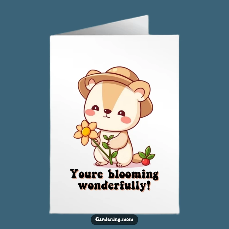 Free Printable Congrats Card: Adorable Gardener Animal, Flower Bloom Funny Gift