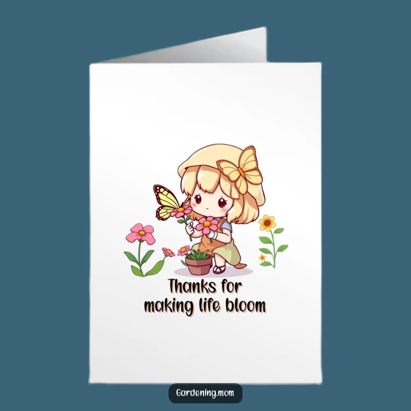 Free Printable Thank You Card: Grateful Kawaii Gardener & Butterfly, A Blooming Appreciation!