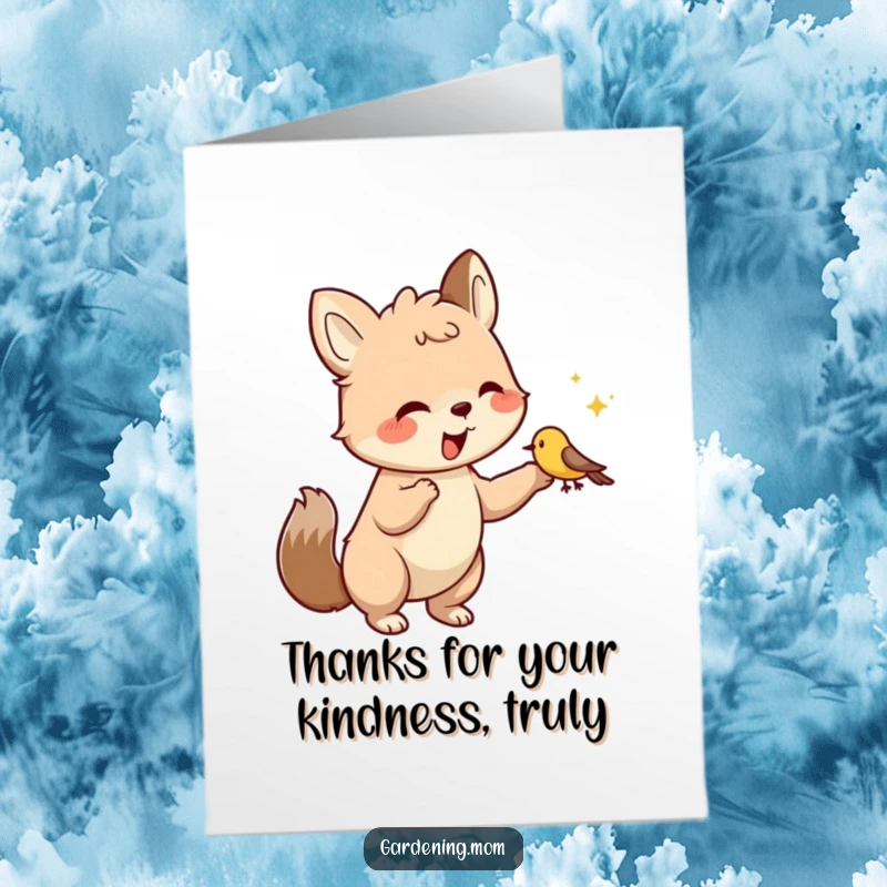 Funny Free Printable Thank You Card: Amusing animal offering food to a bird, a gesture of thoughtful gratitude.