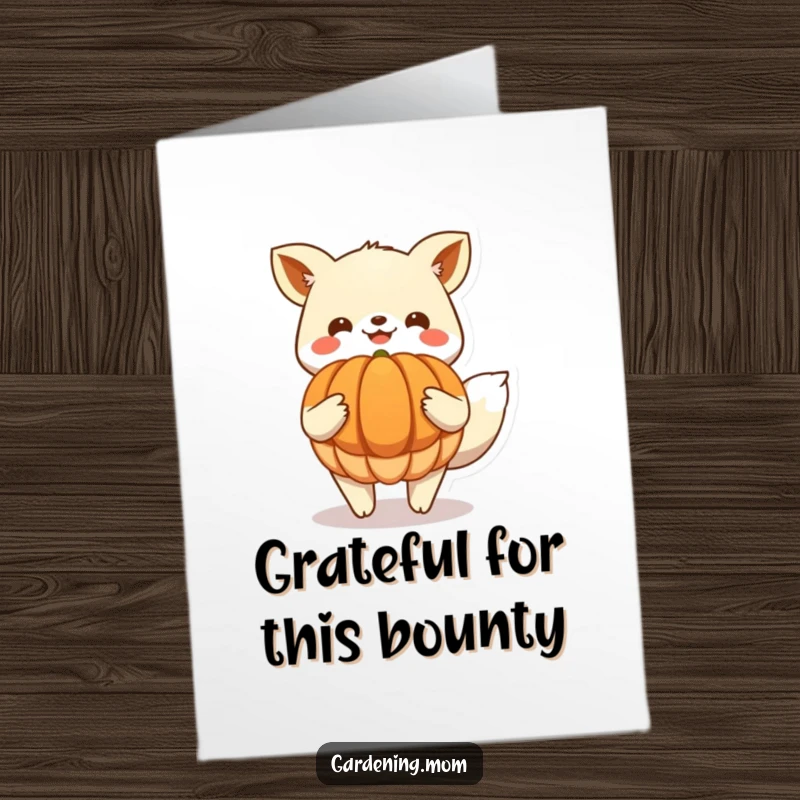 Funny Free Printable Thank You Card: Cheerful animal holding a huge pumpkin, conveying abundant thanks.