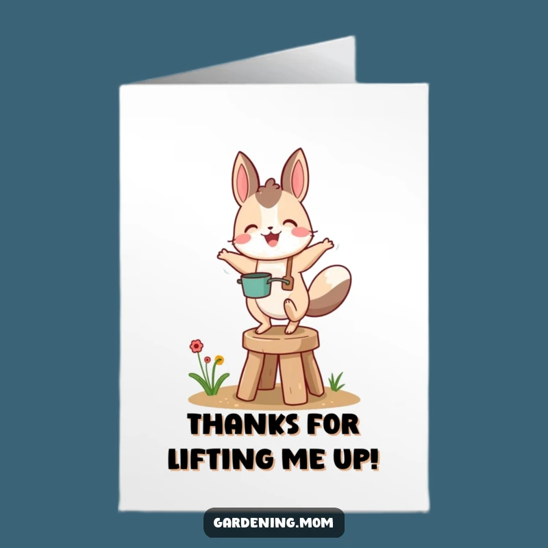 Free Printable Thank You Card: Whimsical Animal Gardener Bouncing, Grateful Downloadable Gift
