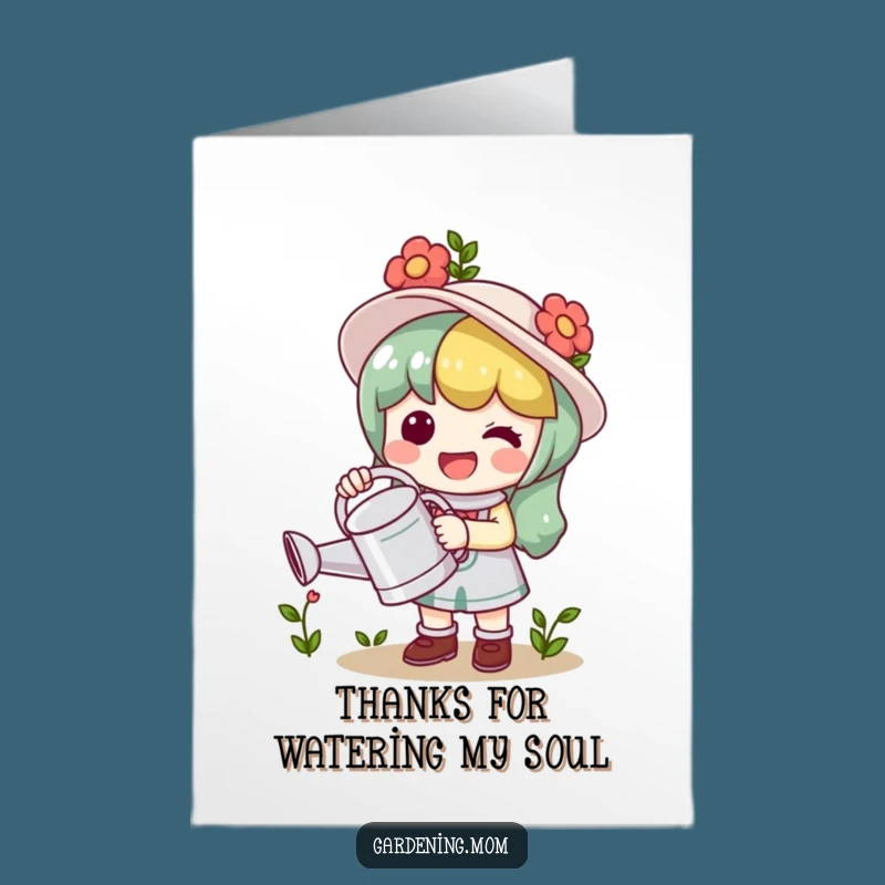Free Printable Thank You Card: Grateful Kawaii Gardener, Watering Can of Thanks!