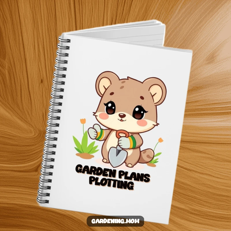 Funny Notebook: An animal character wearing gardening gloves and holding a shovel, ready to record your planting ideas.